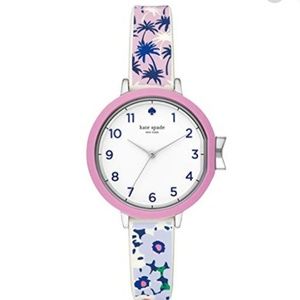kate spade park row pink blue white tropical silicone watch nwt